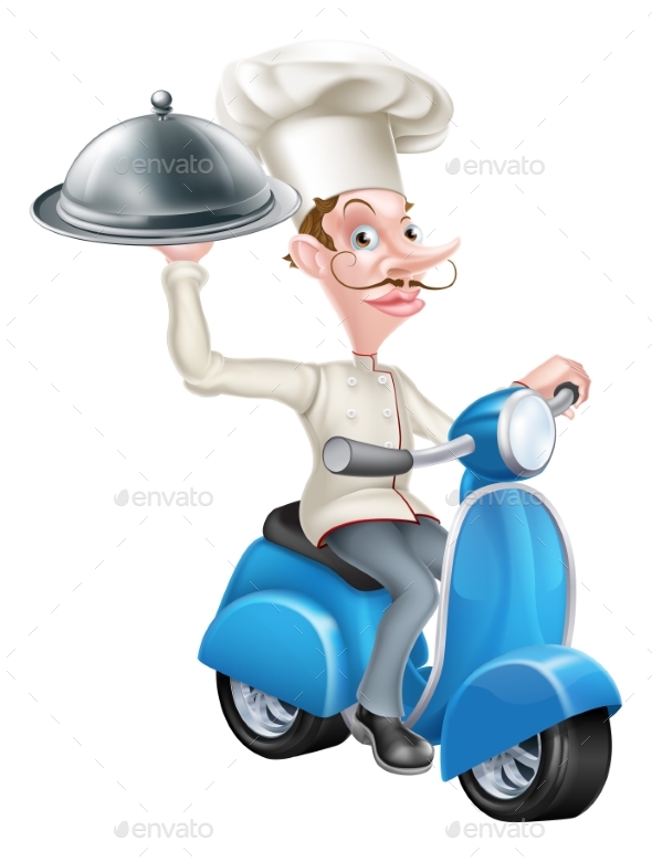 Chef on Scooter Moped Delivering Food