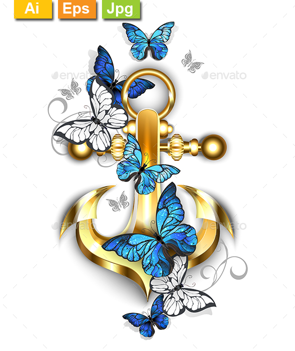 Anchor with Butterflies Morpho - Decorative Symbols Decorative
