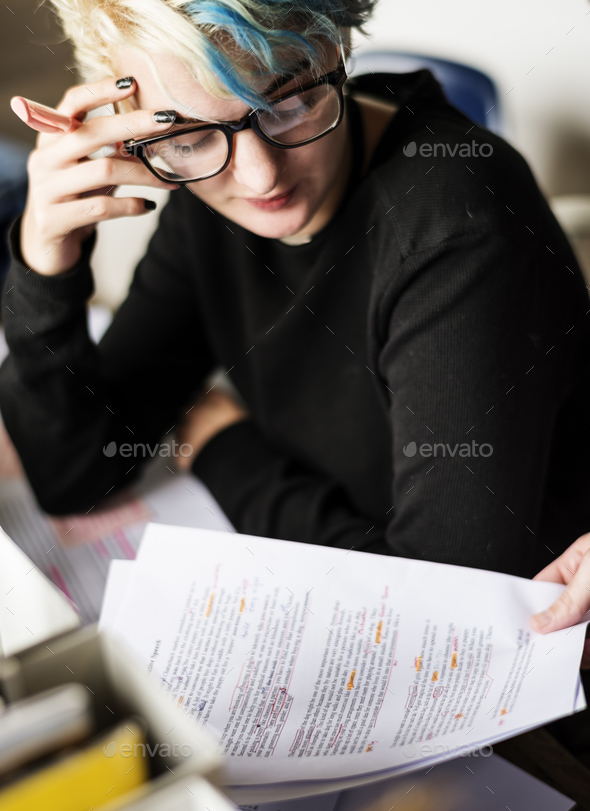 Stressed Woman with her Error Journal Paper - Stock Photo - Images