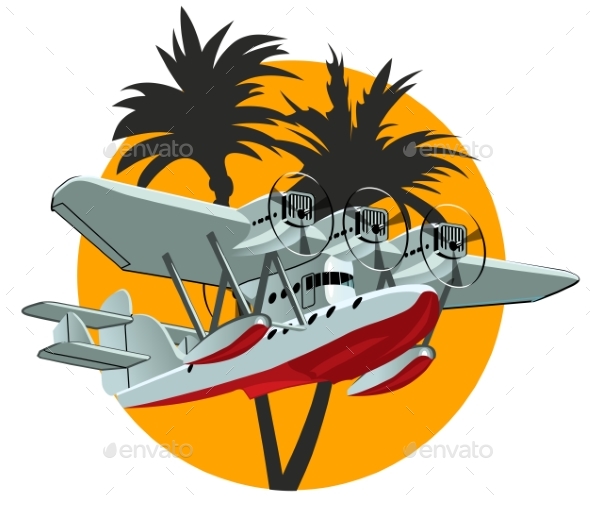 Cartoon Retro Sea Plane - Man-made Objects Objects
