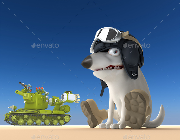 Cartoon Dog Tanker 3D Illustration - Characters 3D Renders