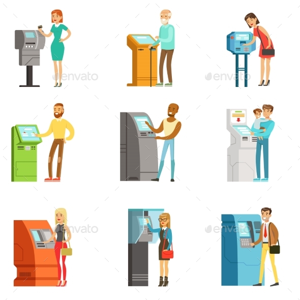 People Using Electronic Self Service Terminals - Miscellaneous Vectors