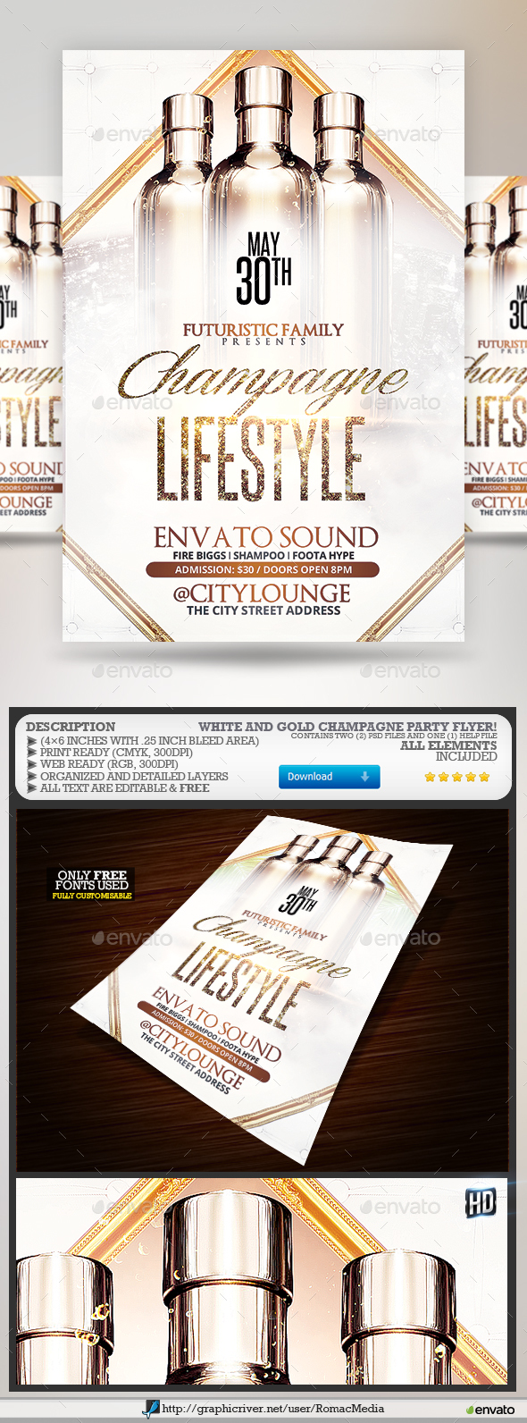 White and Gold Champagne Party Flyer - Clubs & Parties Events