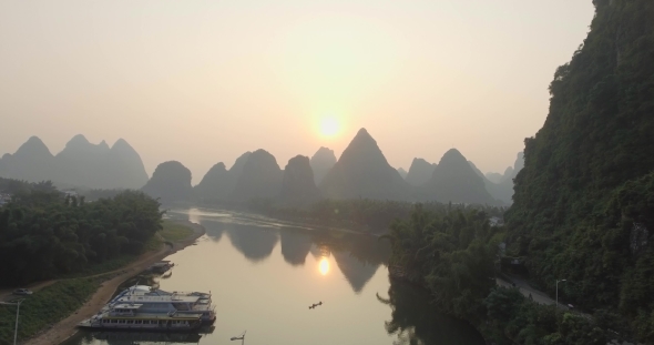 Aerial View of the Yulong River in Yangshuo, China