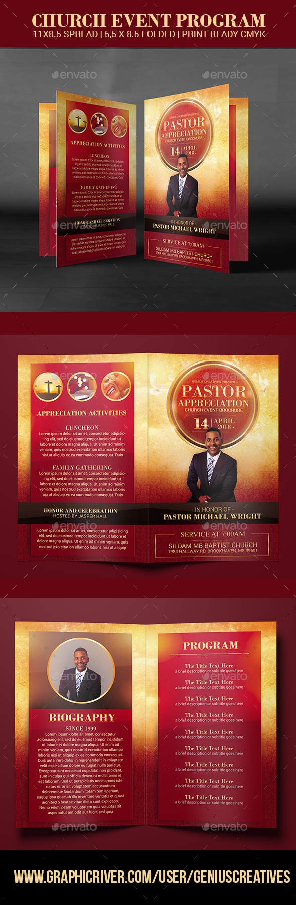 Pastor Appreciation Church Event program - Brochures Print Templates