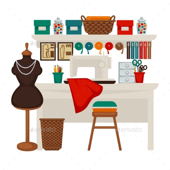Atelier Studio Workplace Colorful Vector Flat - Man-made Objects Objects