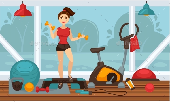 Girl Doing Physical Exercises with Dumbbells - Sports/Activity Conceptual