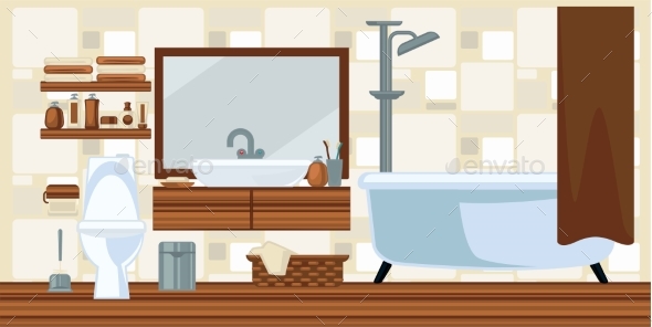 Bathroom Interior Colorful Vector Illustration - Objects Vectors