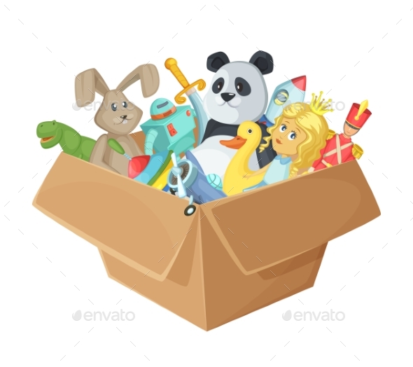 Children Toys in Cardboard Box - Man-made Objects Objects
