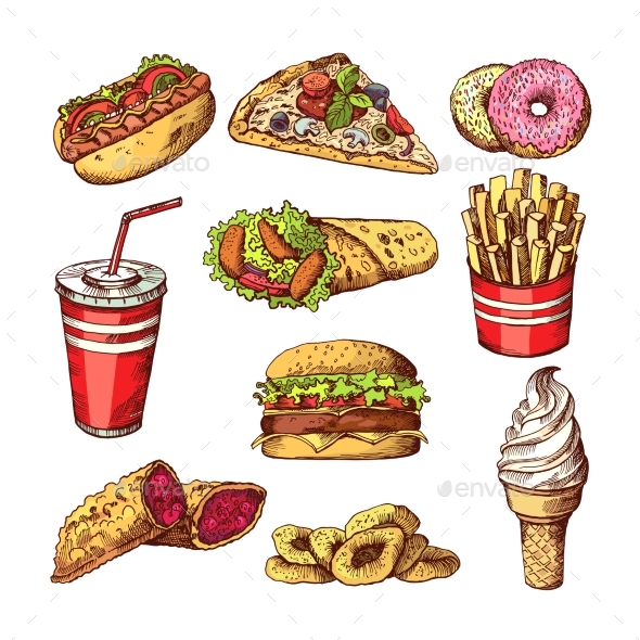 Fast Food Pictures. Burgers, Cola Sandwich Hotdog - Food Objects