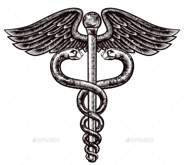 Caduceus Woodcut - Health/Medicine Conceptual