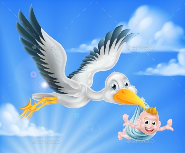 Stork Flying Holding Baby - Animals Characters