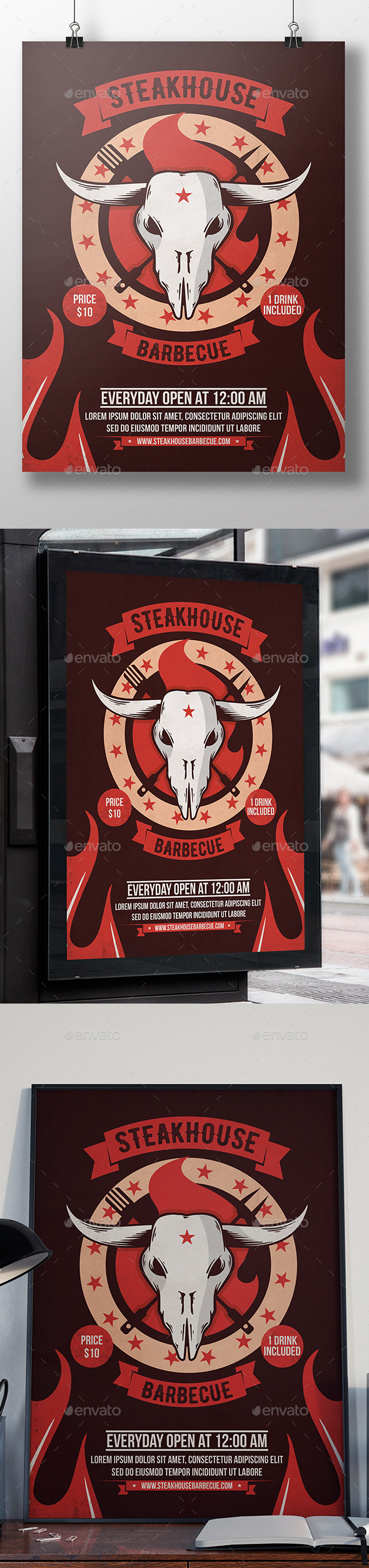 Steakhouse Bbq Poster Template - Events Flyers