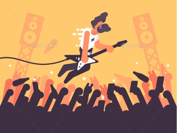 Rock Guitarist Plays at Concert - People Characters