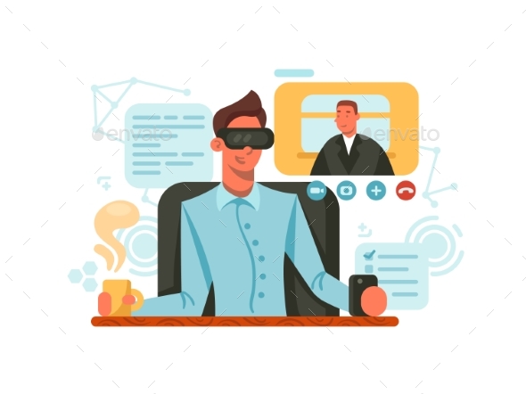 Guy with Glasses of Virtual Reality - People Characters
