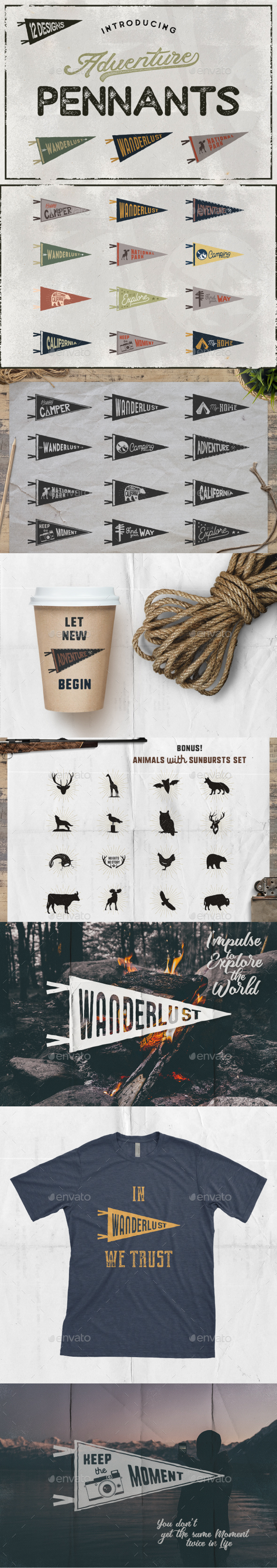 Vintage Pennants Set | Part 2 - Badges & Stickers Web Elements