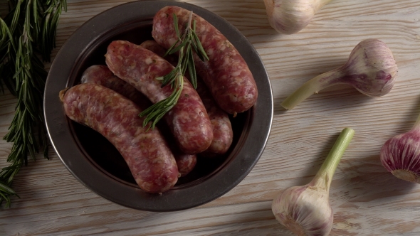 Raw Sausages , Garlic, Rosemary and Old Meat Grinder Parts