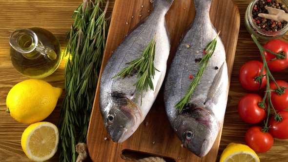 Fresh Raw Dorado and on Table