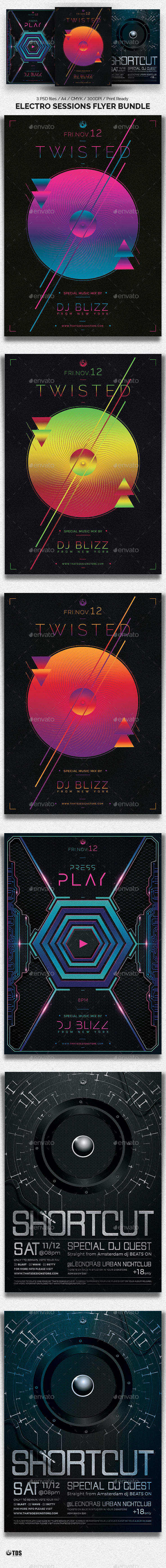 Electro Sessions Flyer Bundle - Clubs & Parties Events