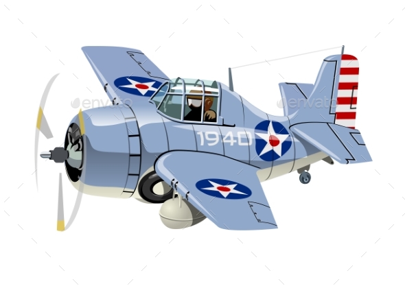 Cartoon Retro Fighter Plane - Man-made Objects Objects