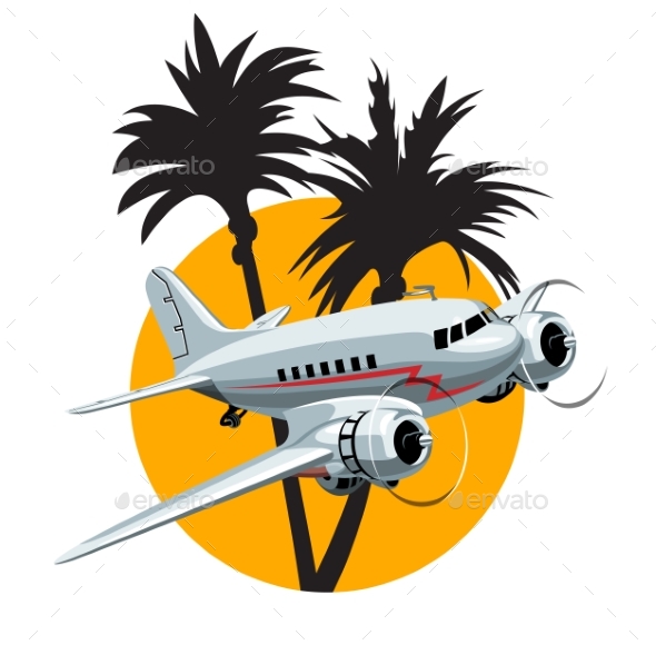 Cartoon Retro Airplane - Man-made Objects Objects