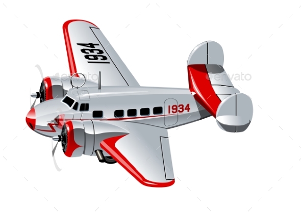Cartoon Retro Airplane - Man-made Objects Objects