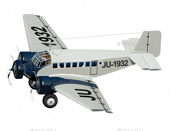 Cartoon Retro Airplane - Man-made Objects Objects