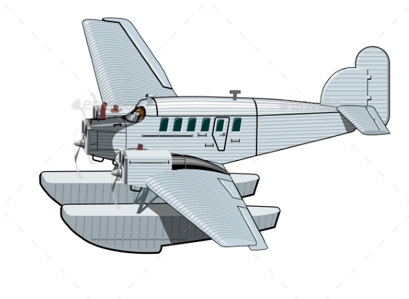 Cartoon Retro Airplane - Man-made Objects Objects