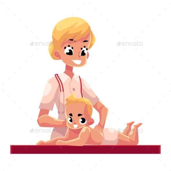 Therapist Doing Baby Massage - People Characters