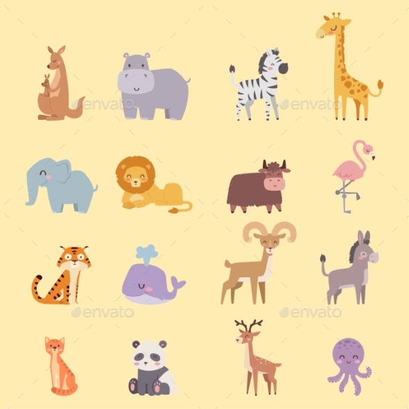 Zoo Cartoon Animals Isolated Funny Wildlife - Animals Characters