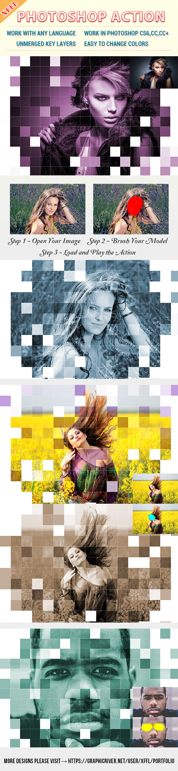 Mosaic Art Photoshop Action - Photo Effects Actions
