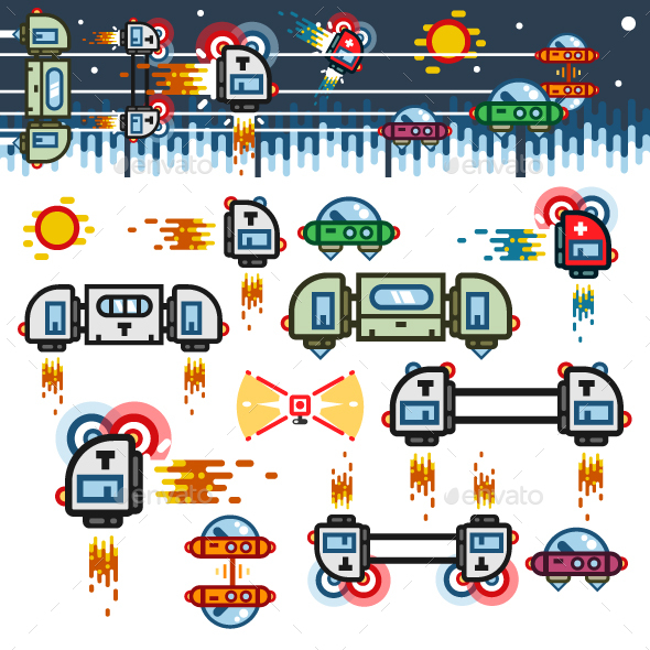 Space Ships Flat Game Level Kit - Miscellaneous Game Assets