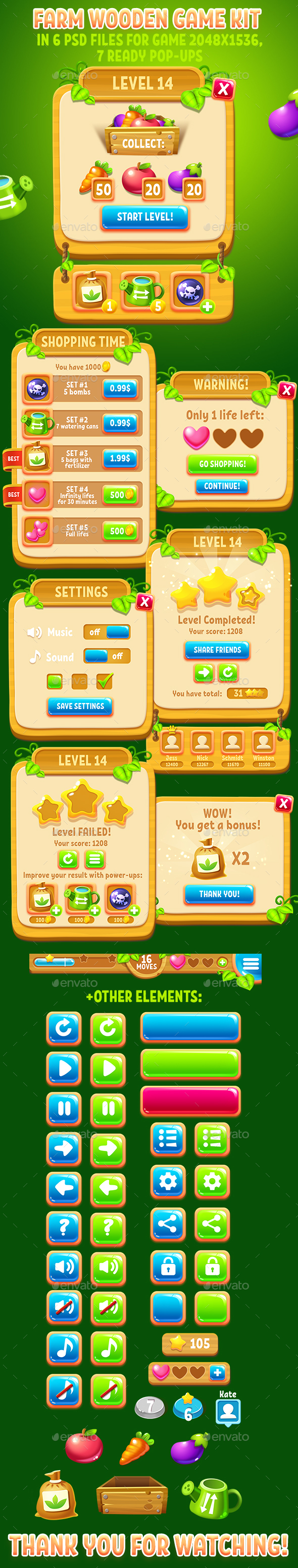 Farm Story Wooden GUI Kit - User Interfaces Game Assets
