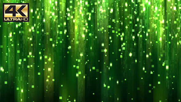 Abstract Green Square Particles Glitter Rain Background 4K