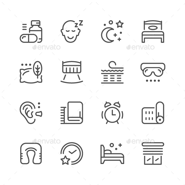 Set Line Icons of Sleep - Man-made objects Objects