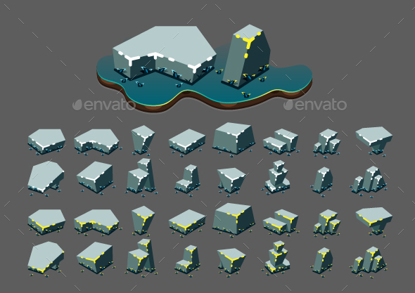 Isometric Stones at Night for Creating Video Games - Objects Vectors