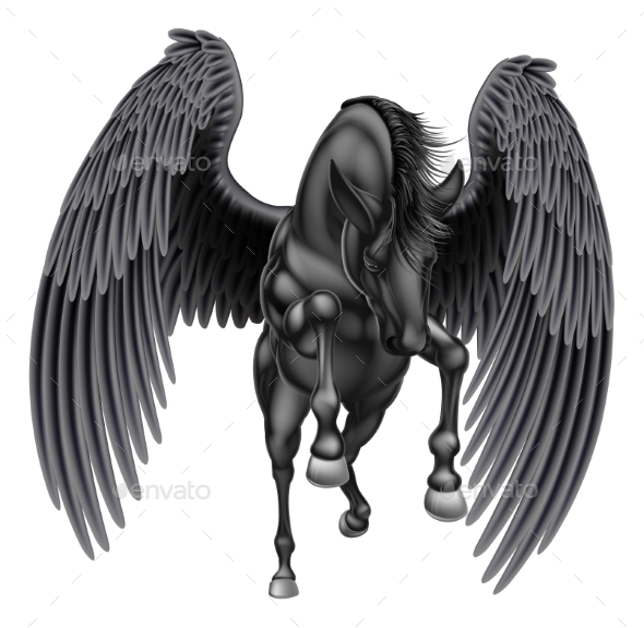 Black Pegasus Winged Horse - Animals Characters