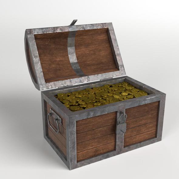 Treasure Chest with Padlock and Coins - 3DOcean Item for Sale