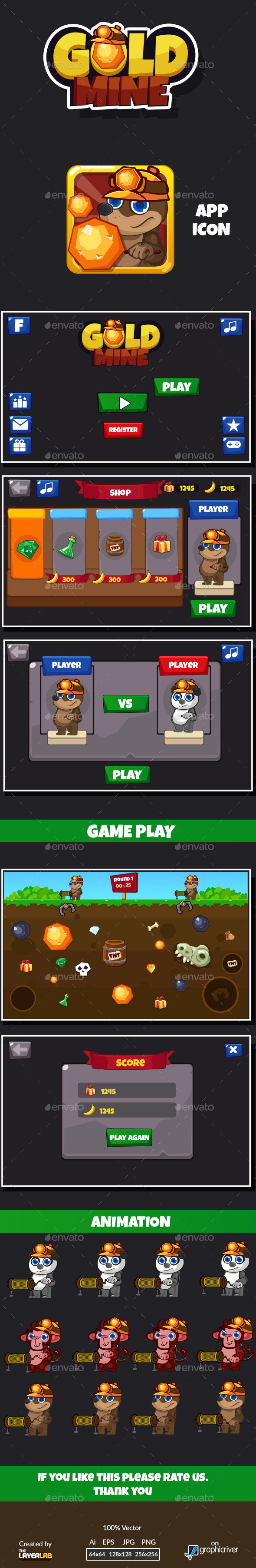 Gold Mine Game GUI - Game Kits Game Assets