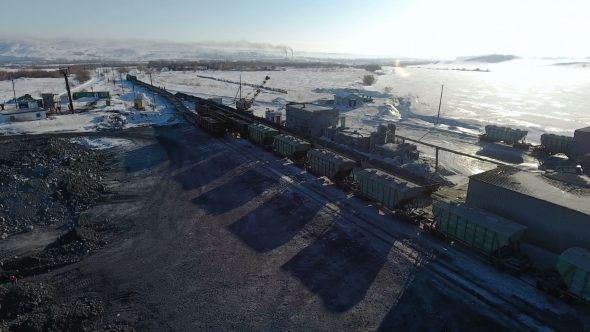 Aerial View of Ore Storage Producing Copper in Winter. Large Industrial Area From Above.