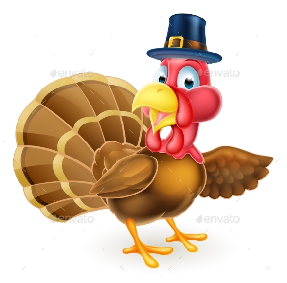 Cartoon Thanksgivng Pilgrim Hat Turkey Bird