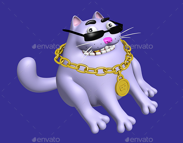 Cute Fat Cat in Black Glasses and Gold Medallion - Characters 3D Renders