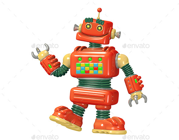 Cartoon Red Robot 3D Illustration - Characters 3D Renders