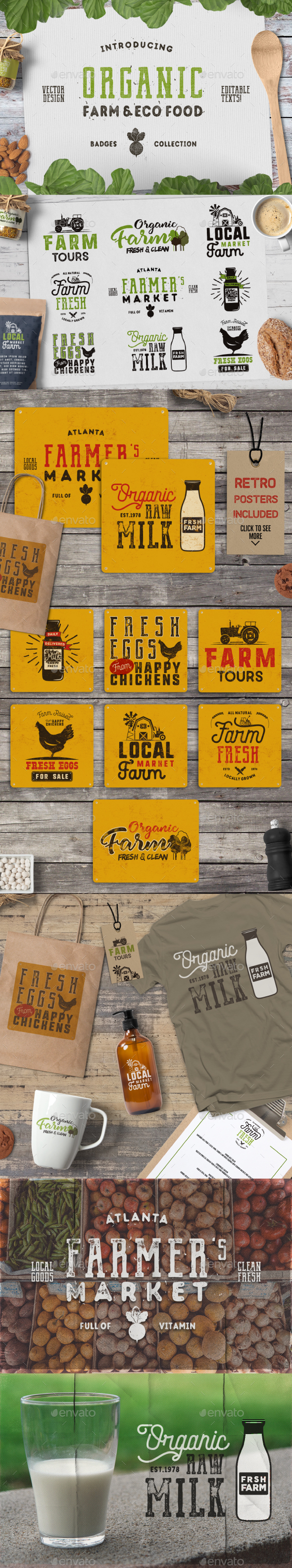 Organic Farm & Eco Food Badges - Badges & Stickers Web Elements