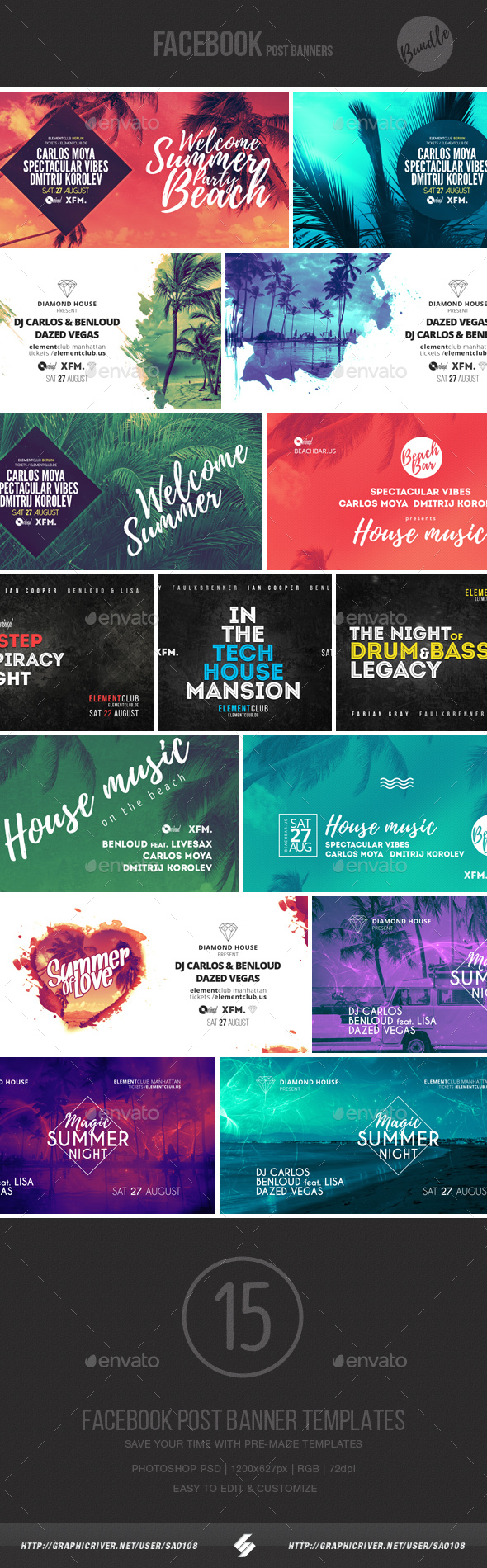 Electronic Music Event Facebook Post Banner Templates Bundle 4 - Social Media Web Elements