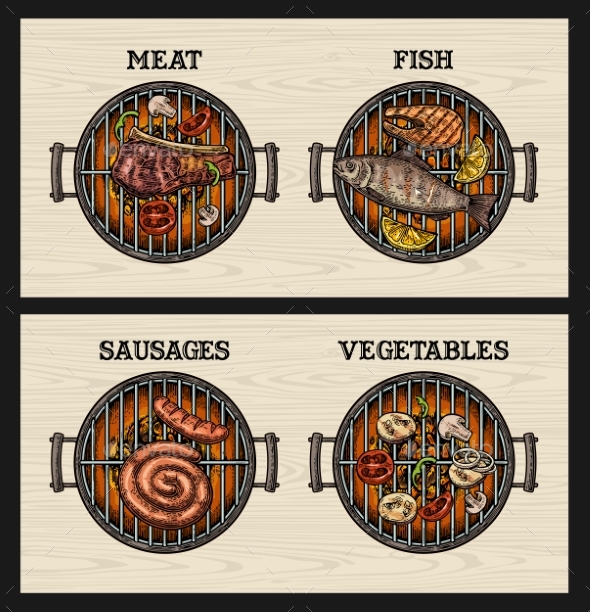 Barbecue Grill Top View - Food Objects