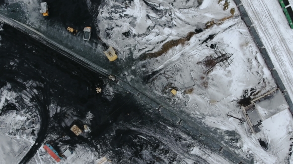 Aerial View of Ore Storage Producing Copper in Winter. Large Industrial Area From Above.