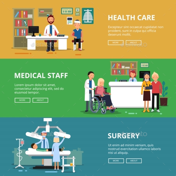 Three Horizontal Vector Banners of Healthcare - Health/Medicine Conceptual