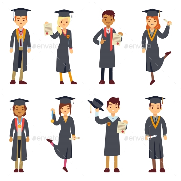 Young College Graduate and University Students - People Characters