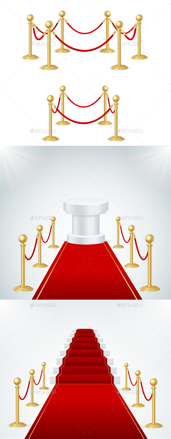 Red Event Carpet and Gold Rope Barrier - Man-made Objects Objects